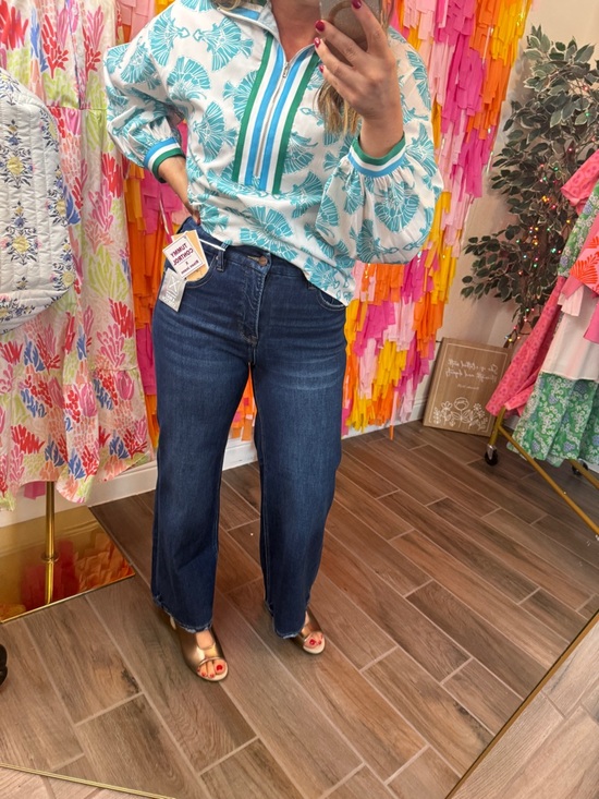 Risen Jeans Denim - Risen Dark Blue High-Rise Wide-Leg Women’s Cropped Jeans